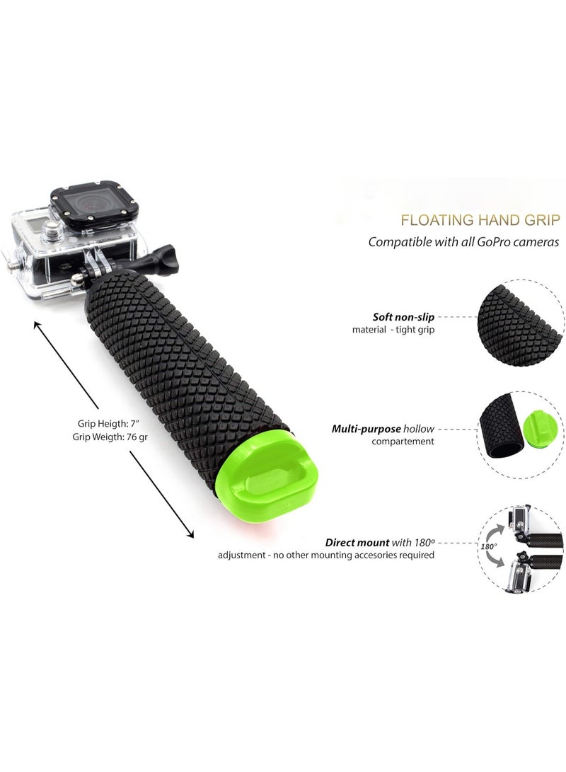 Waterproof Floating Hand Grip Compatible with GoPro Hero 12 11 10 9 8 7 6 5 4 3+ 2 1 Session Black Silver Camera Handler & Handle Mount Accessories Kit for Water Sport and Action Cameras (GREEN)