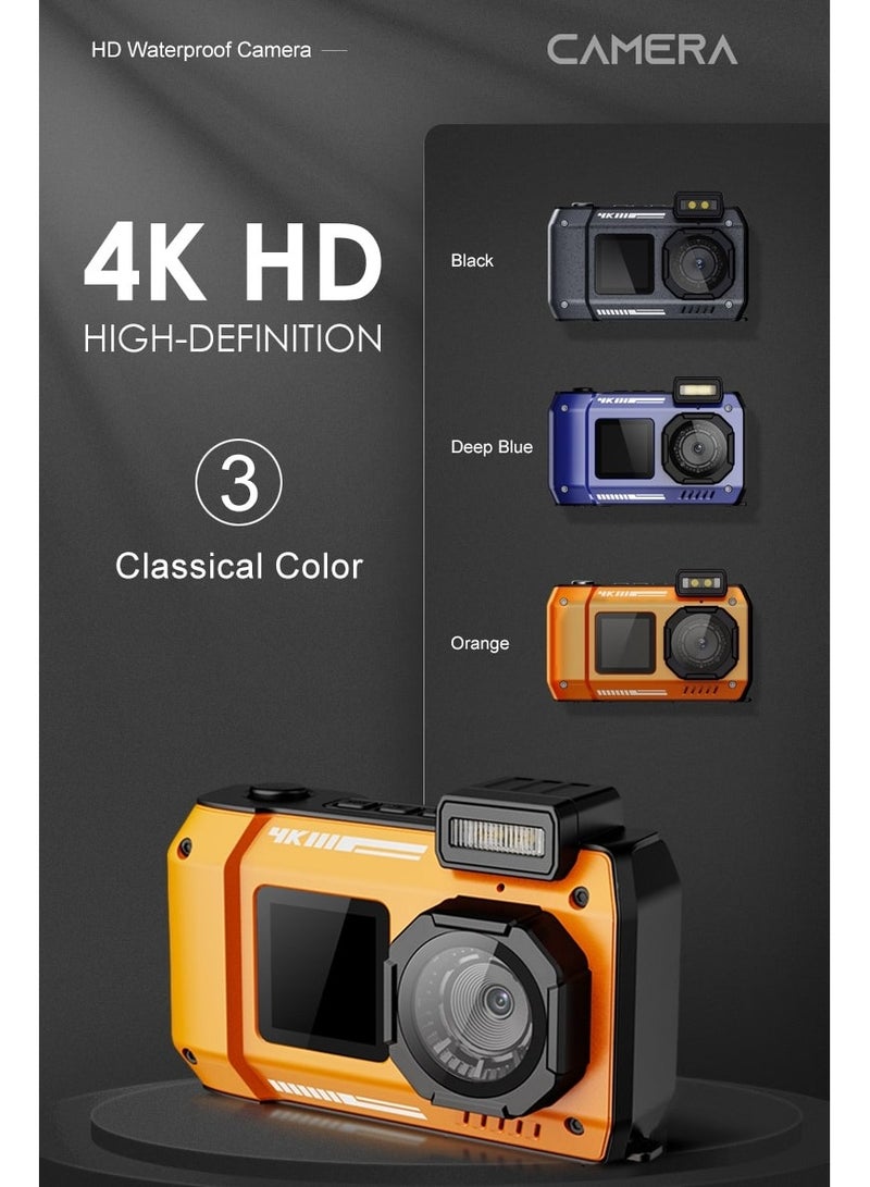 Waterproof Digital Camera Dual Screen & 18x Zoom 48MP Full HD 1080 IP68 Digital Camera - Orange