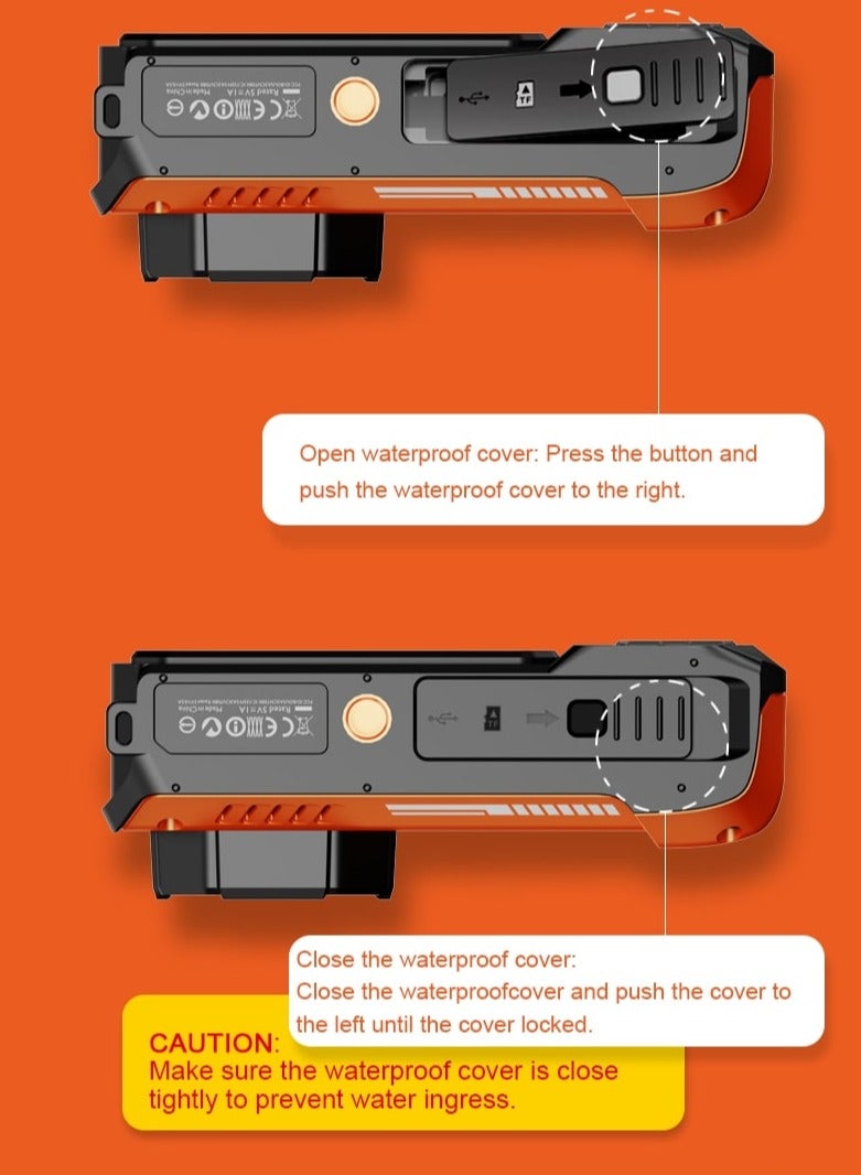 Waterproof Digital Camera Dual Screen & 18x Zoom 48MP Full HD 1080 IP68 Digital Camera - Orange