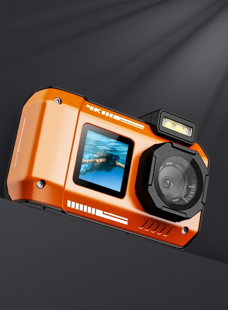 Waterproof Digital Camera Dual Screen & 18x Zoom 48MP Full HD 1080 IP68 Digital Camera - Orange