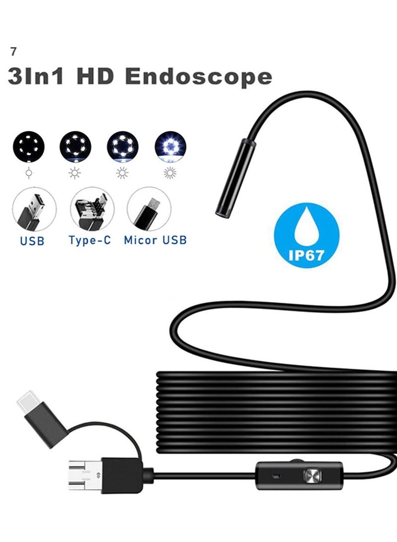 Snake Inspection Borescope,Type C Borescope,Scope Camera with Light, USB Endoscope, Type C Borescope, Scope Camera with 8 LED Lights for Android and IOS Smartphone, IPhone, IPad, Samsung