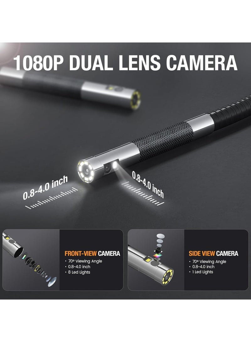 Dual Lens Articulating Inspection Camera, 4.5'' IPS Endoscope Inspection Camera with Articulated Probe, Flexible Borescope with Light for Wall/Automotive/Engine Inspect (1.55 Meter/8.5mm)