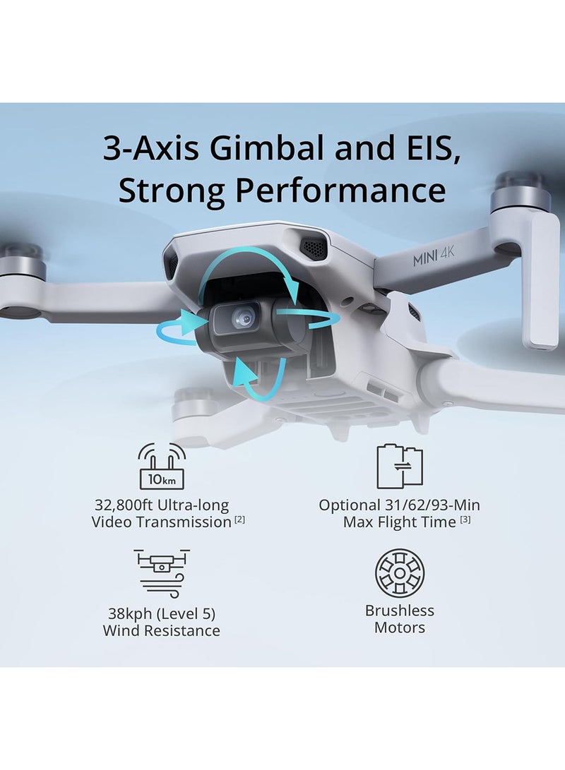 Mini 4K Fly More Combo, Drone with 4K UHD Camera for Adults, Under 249 g, 3-Axis Gimbal Stabilization, 10km Video Transmission, Auto Return, 3 Batteries for 93-Min Max Flight Time, QuickShots