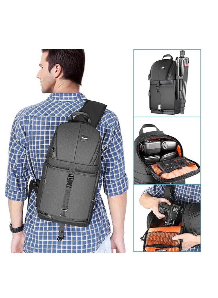 Professional Camera Sling Backpack for Nikon Canon Sony and Other DSLR and Lens, Tripod, Other Accessories, Waterproof and Anti-Tear Bag with Padded Partitions