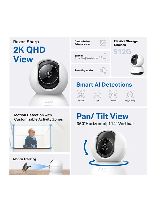 Tapo TC72 Pan/Tilt 2K QHD 4MP Smart Security WiFi Camera Indoor CCTV With 360° Rotational Views