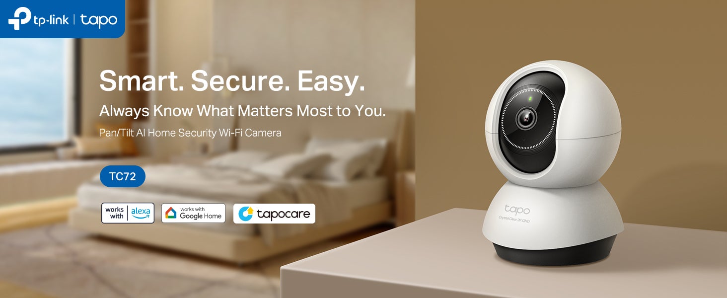 Tapo TC72 Pan/Tilt 2K QHD 4MP Smart Security WiFi Camera Indoor CCTV With 360° Rotational Views