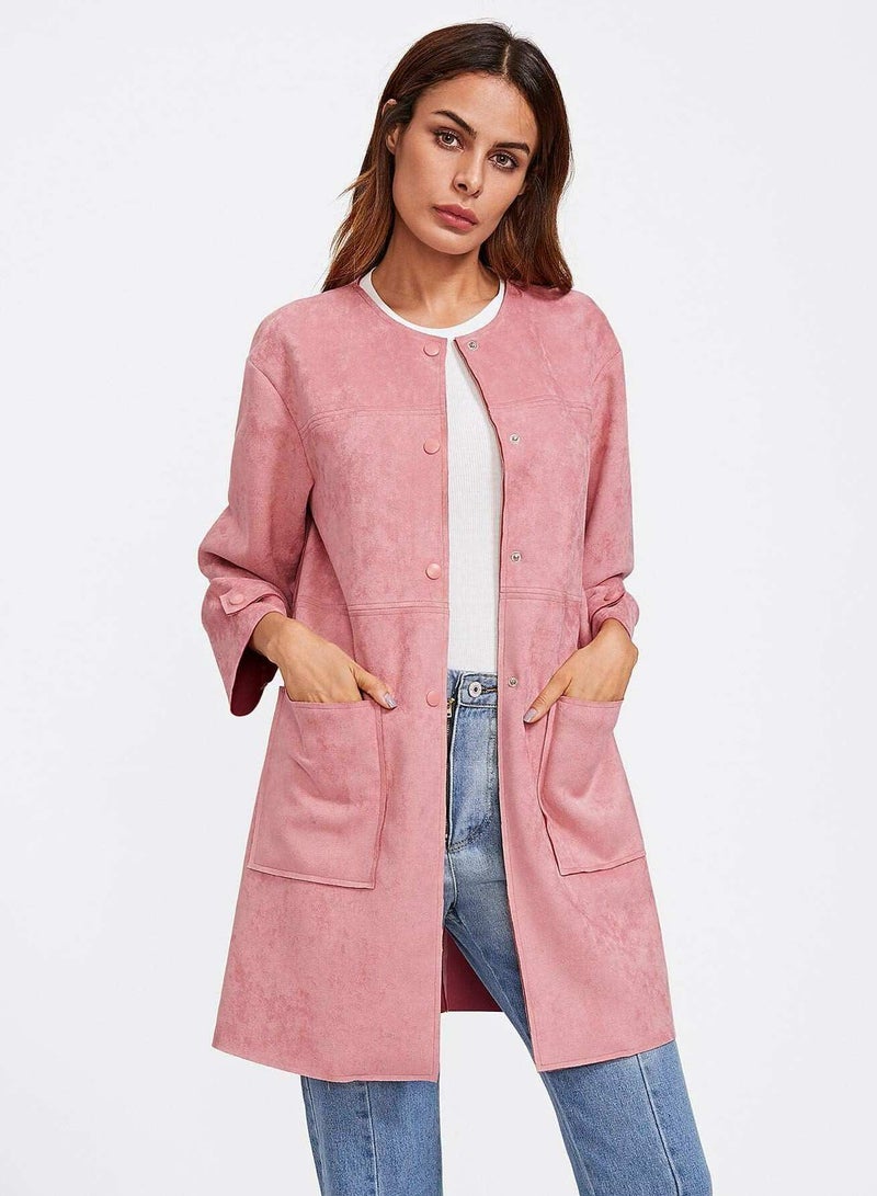 Patch Pocket Front Suede Coat