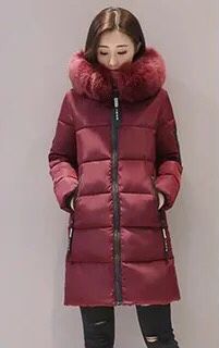 2023 cotton-padded jacket womens long slim fit slimming cotton-padded jacket coat large size wool collar thickened large size cotton-padded jacket tide wholesale Burgundy