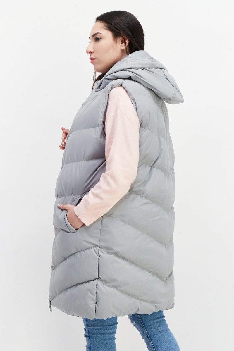 Women Quilted Puffer Vest, Grey