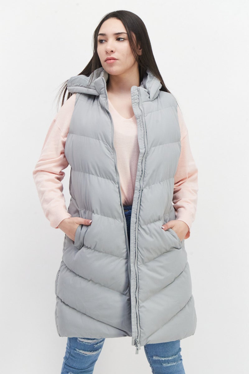 Women Quilted Puffer Vest, Grey