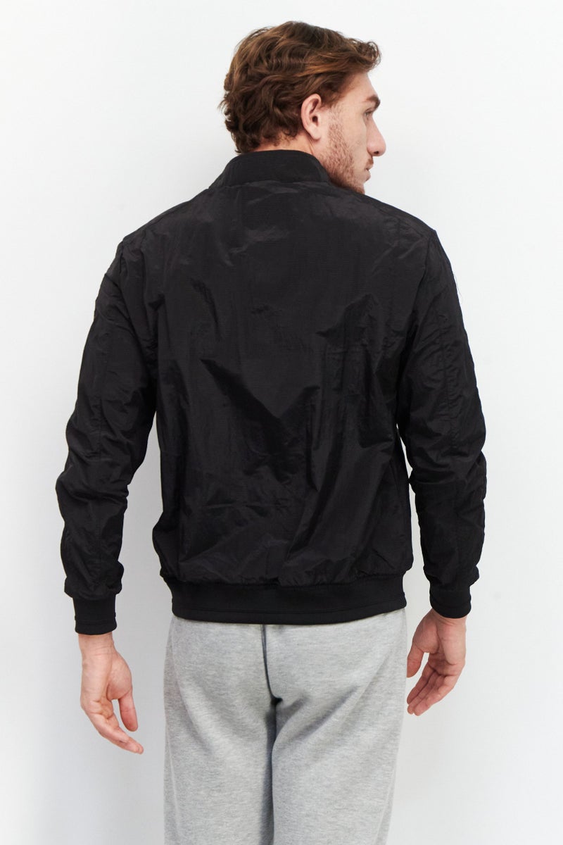 Men Plain High Neck Windbreaker Jacket, Black