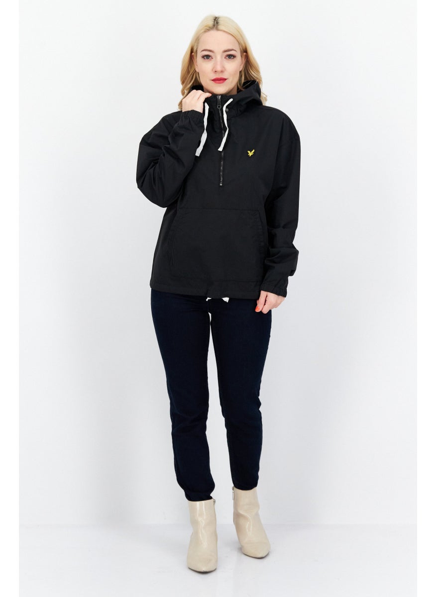 Women Embroidered Logo Windbreaker Jacket, Black