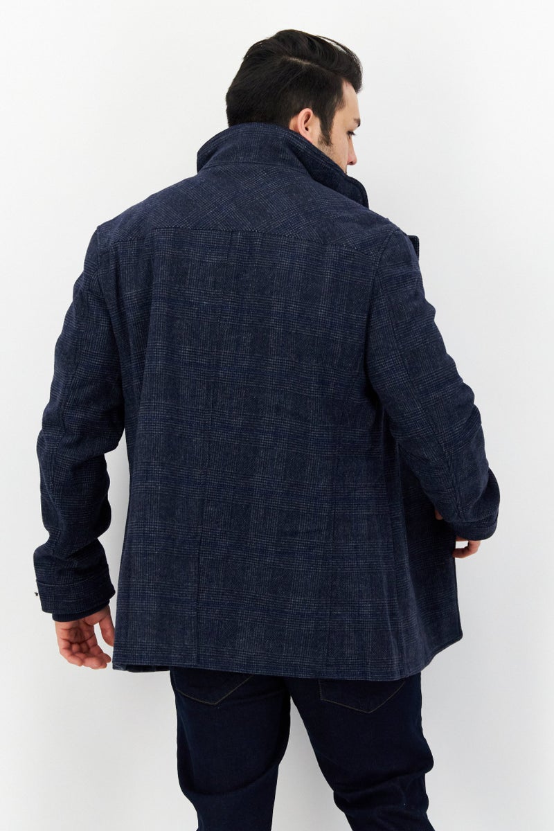 Men Checkered Trench Coat, Navy