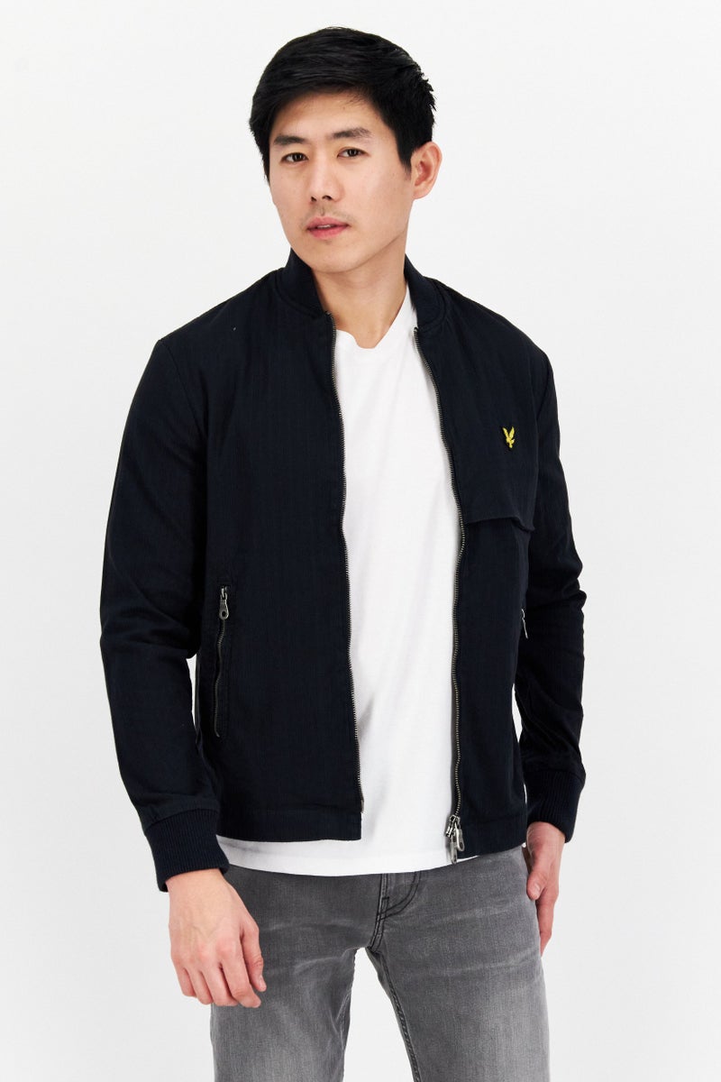 Men Brand Logo Bomber Jacket, Navy