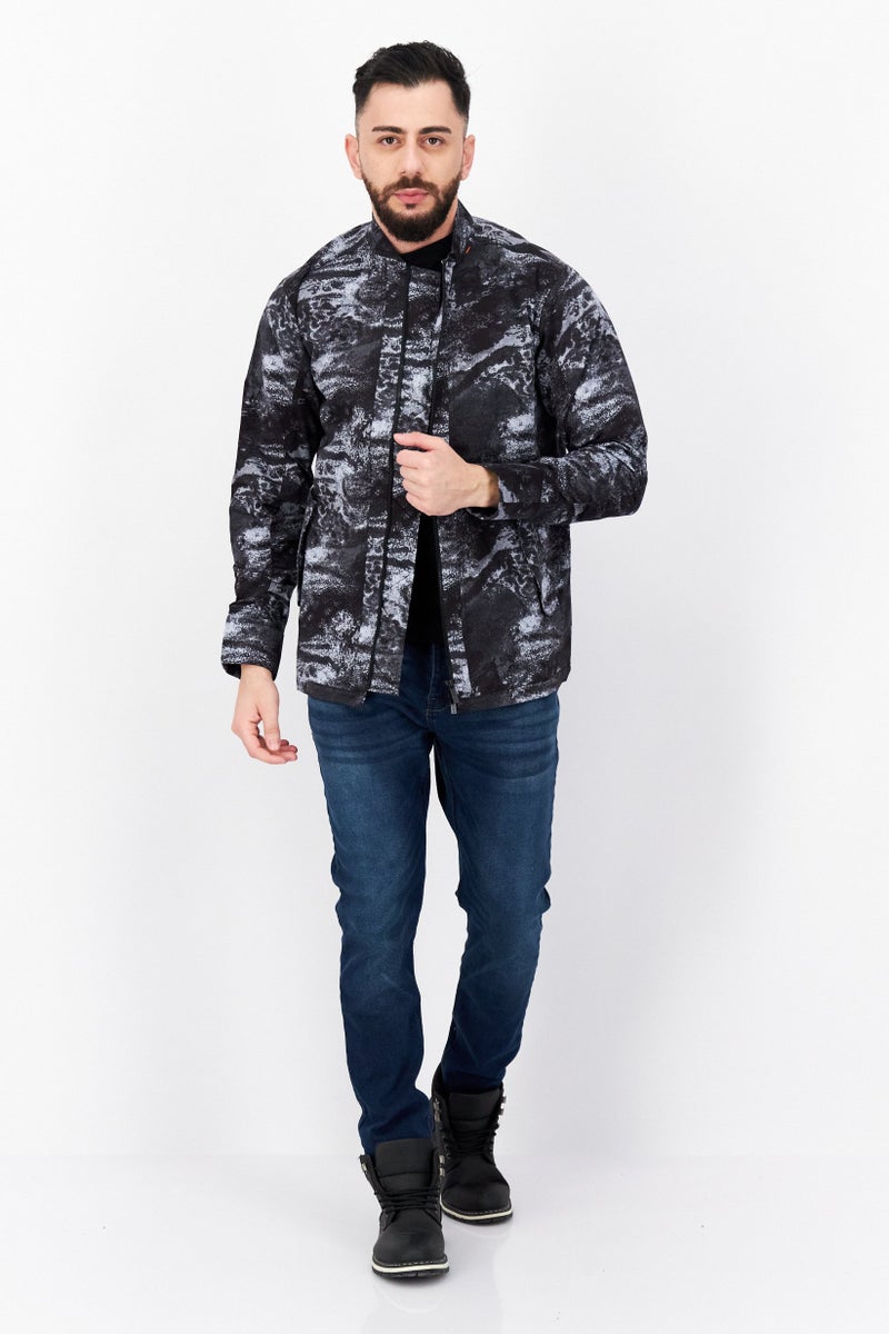 Men Animal Print Bomber Jacket, Black Combo