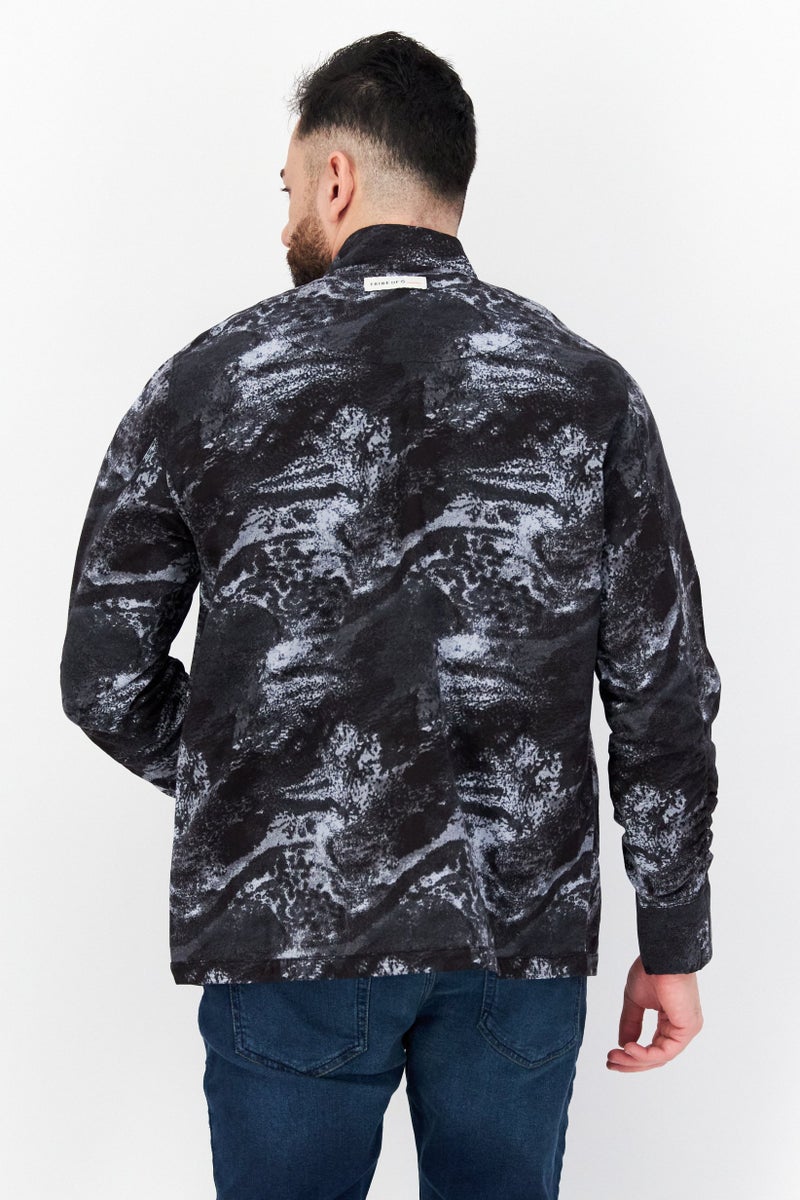 Men Animal Print Bomber Jacket, Black Combo