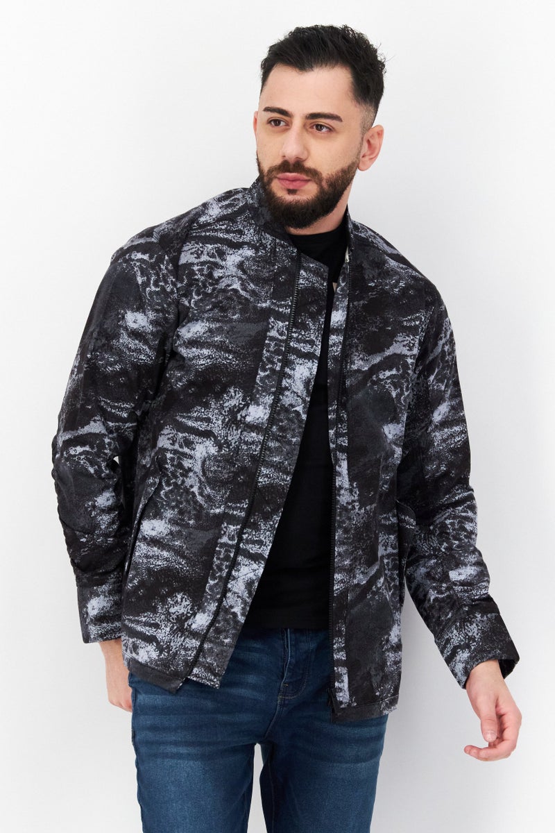 Men Animal Print Bomber Jacket, Black Combo