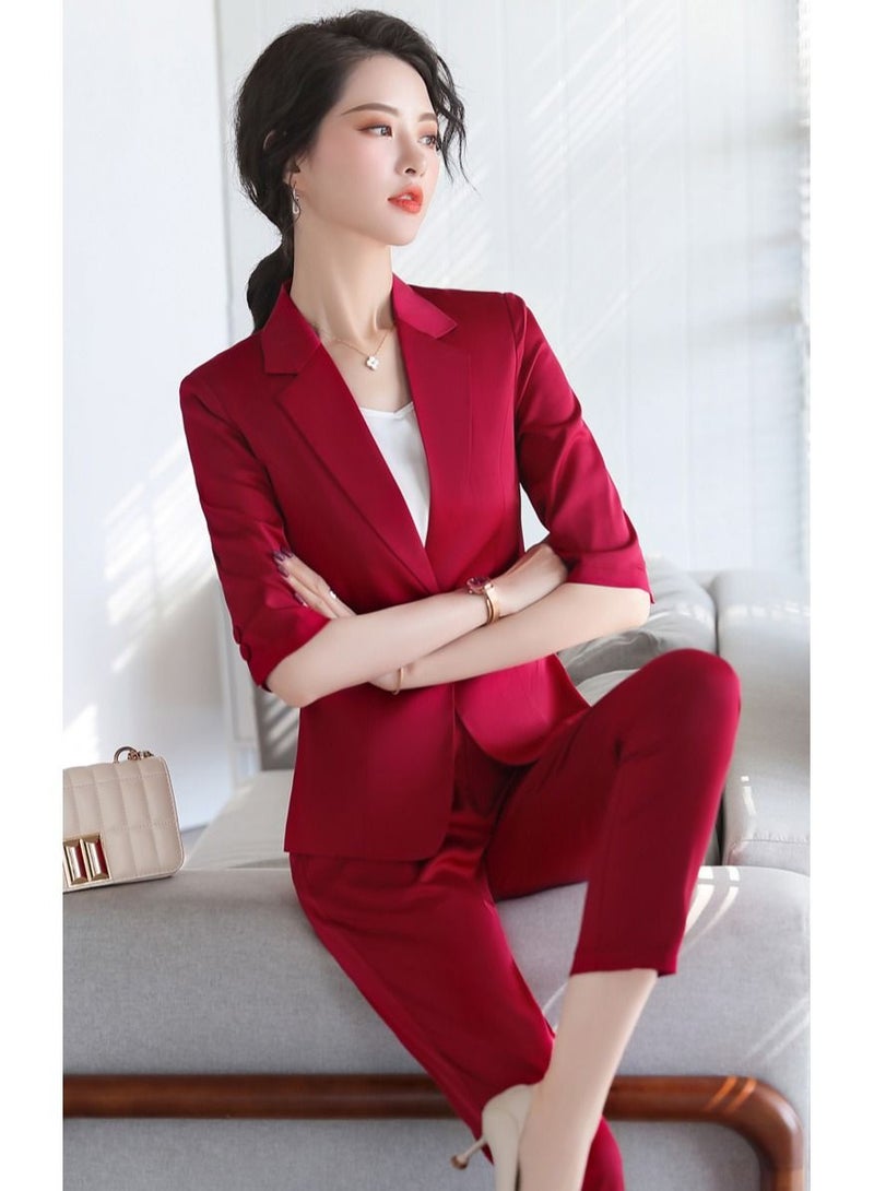 Latest Design Women Office Embroidery Red Work Uniform Suits