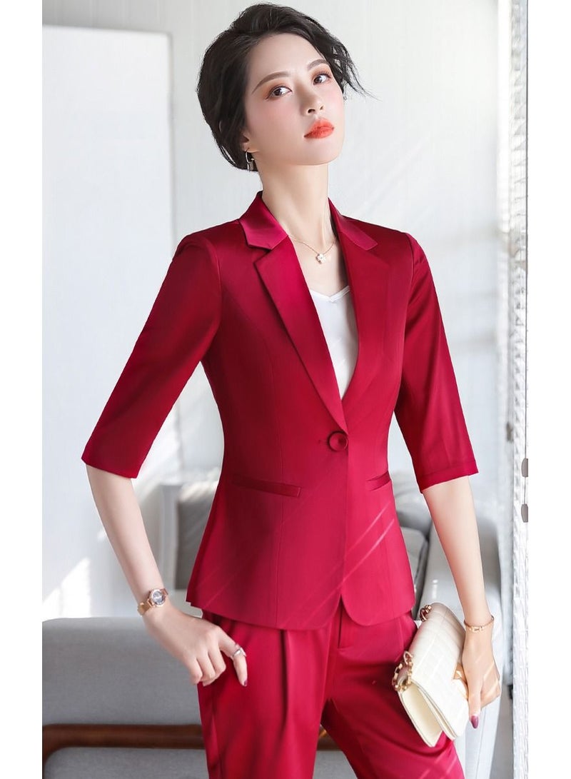 Latest Design Women Office Embroidery Red Work Uniform Suits