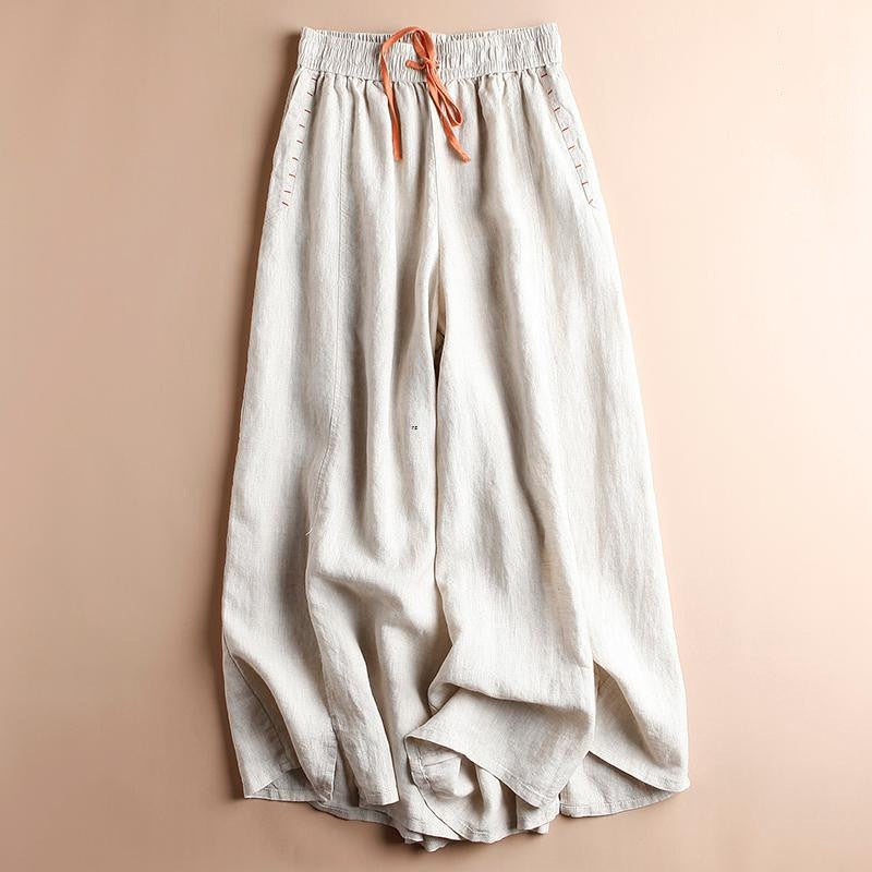 Tail Single Cut Label Dipped High Waist Cotton Linen Wide Leg Pants Womens Loose Casual Linen Ankle-length Pants Summer Skirt ○●hemp color (small quantity in stock)○●