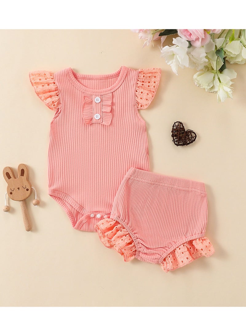 Infant Girls Flying Sleeve Crawling Suit Shorts Set