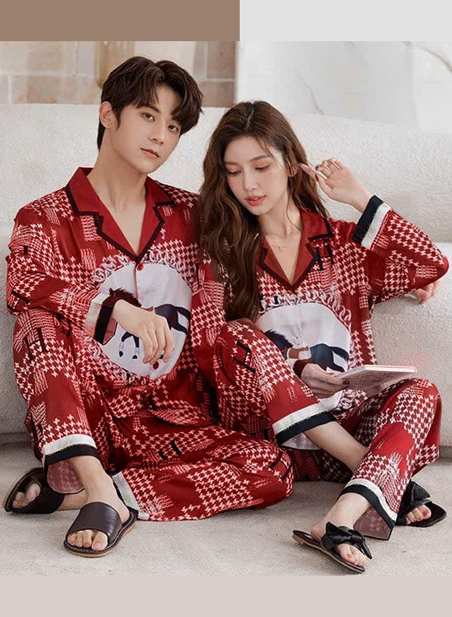 Large Size Men,Medium Size Women, Couple Pajamas Set, Horse Print Nightwear Home Clothes for Men Women Red / MG13