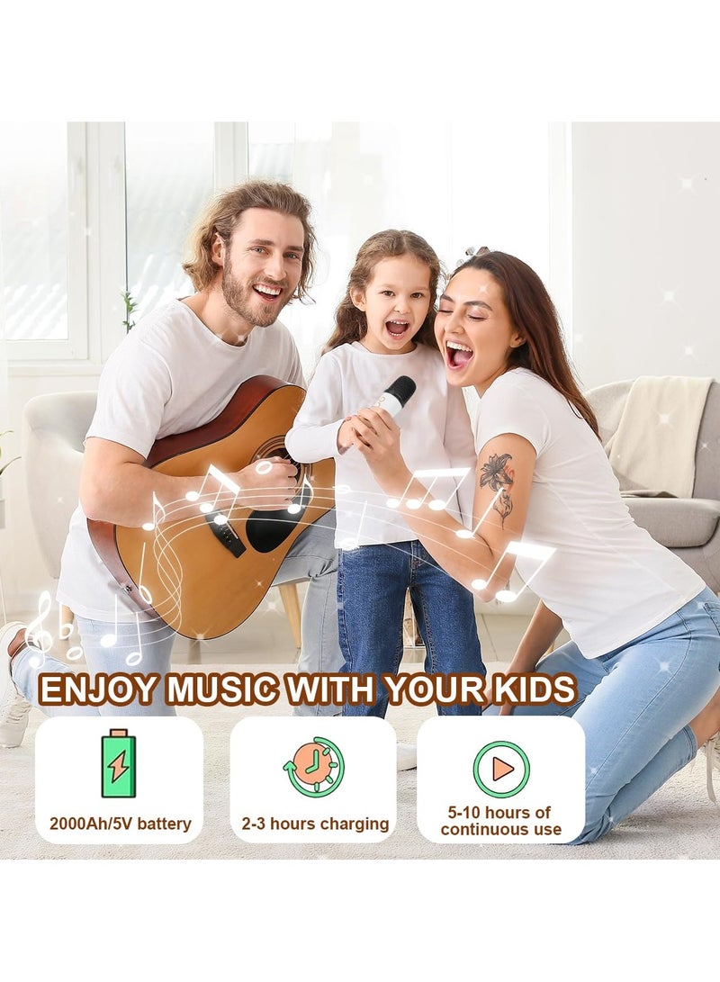 Kids Karaoke Machine - Portable Bluetooth Speaker with 2 Microphones for Kids - Dual Frequency Dual Speakers and LED Light - 10 Hours Duration - 3-18 Years Old (White)