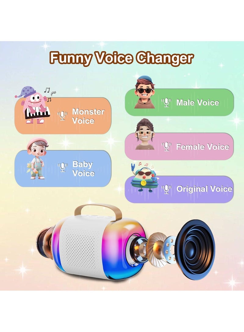 Kids Karaoke Machine - Portable Bluetooth Speaker with 2 Microphones for Kids - Dual Frequency Dual Speakers and LED Light - 10 Hours Duration - 3-18 Years Old (White)