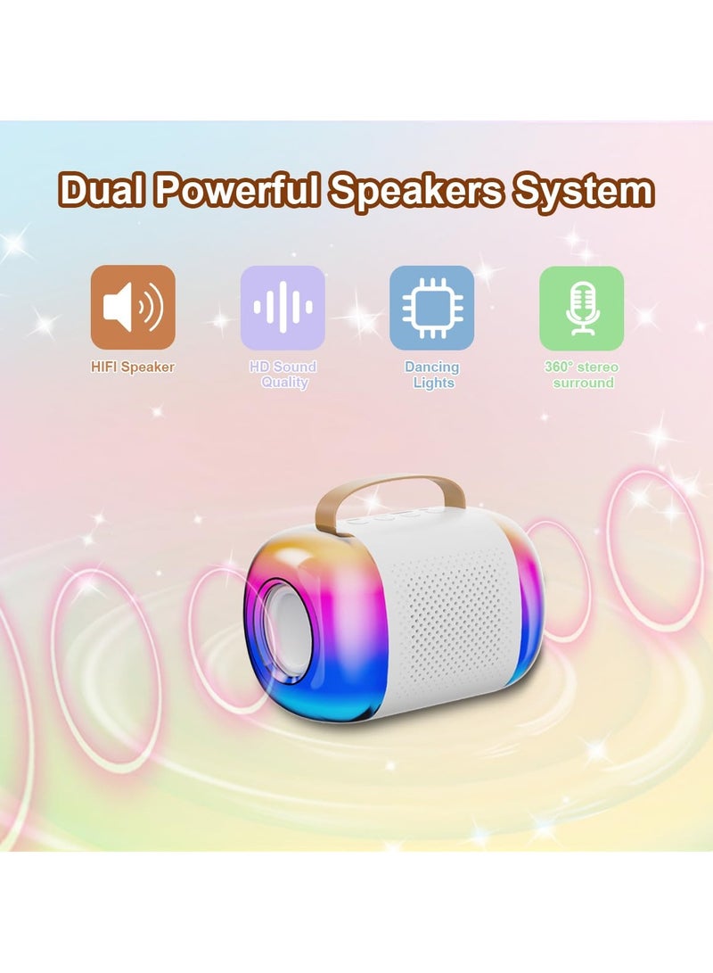 Kids Karaoke Machine - Portable Bluetooth Speaker with 2 Microphones for Kids - Dual Frequency Dual Speakers and LED Light - 10 Hours Duration - 3-18 Years Old (White)