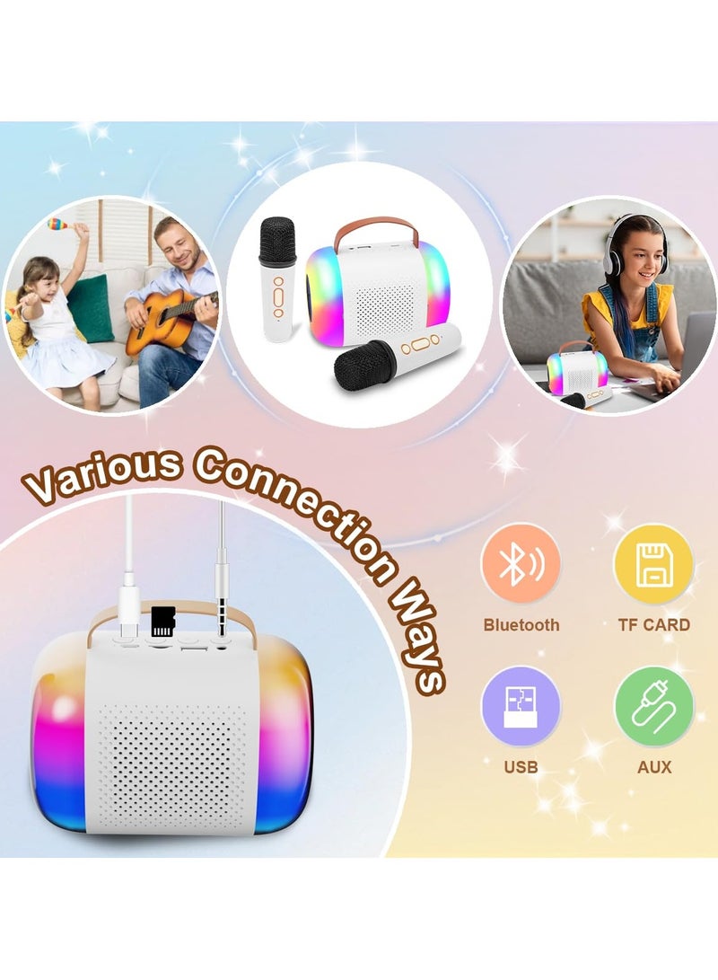 Kids Karaoke Machine - Portable Bluetooth Speaker with 2 Microphones for Kids - Dual Frequency Dual Speakers and LED Light - 10 Hours Duration - 3-18 Years Old (White)