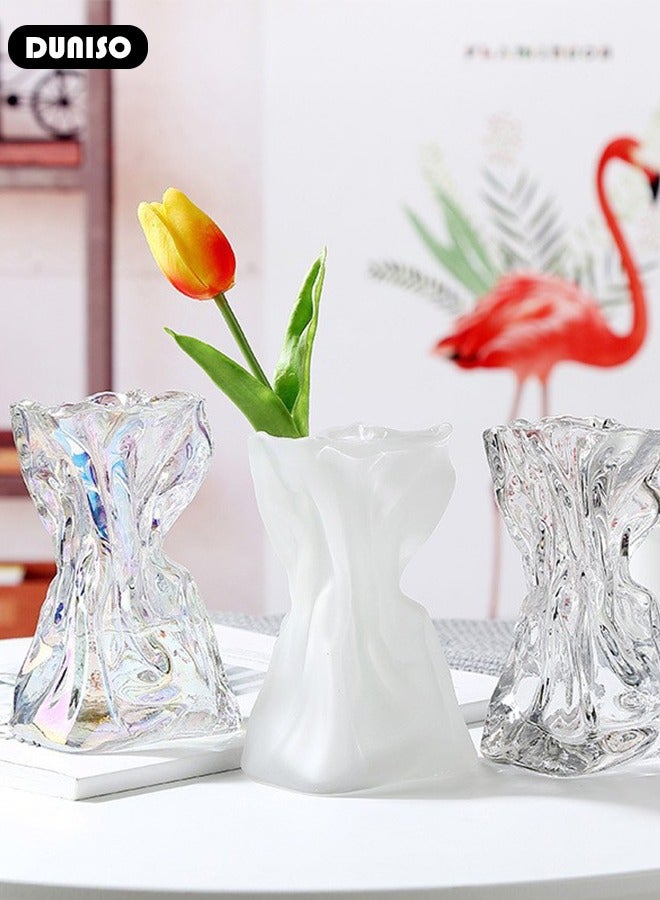 Clear Glass Vase, Irregular Shaped Flower Vases for Centerpiece Table Indoor Desk Decor, Unique Balcony Flowers Container Decor, Geometric Vase for Office Decoration, Shelf, Table, Bookshelf