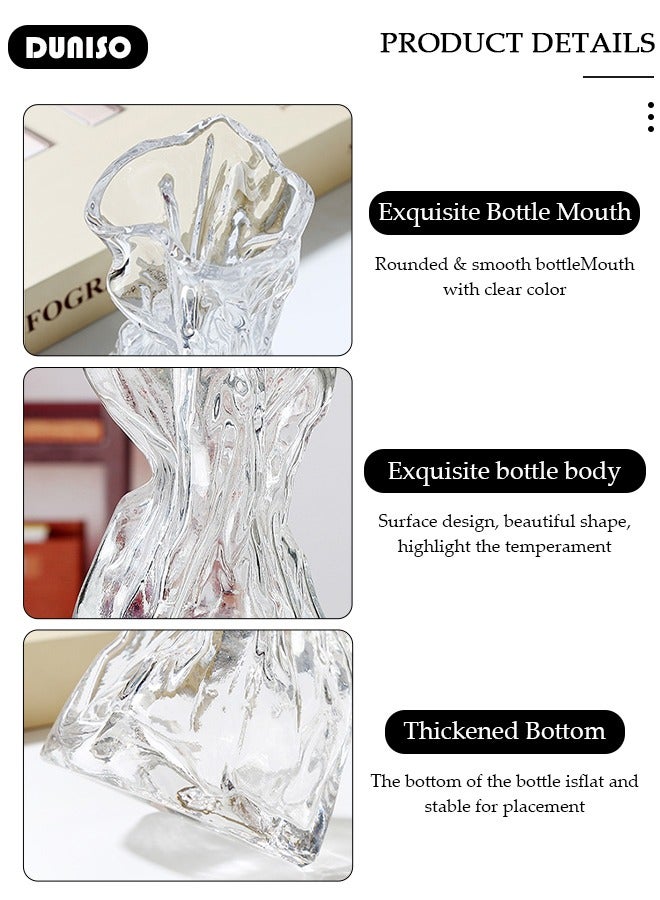 Clear Glass Vase, Irregular Shaped Flower Vases for Centerpiece Table Indoor Desk Decor, Unique Balcony Flowers Container Decor, Geometric Vase for Office Decoration, Shelf, Table, Bookshelf
