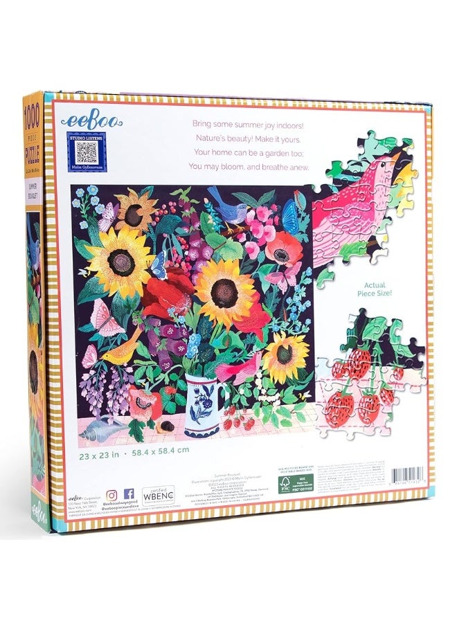 eeBoo Piece and Love Summer Bouquet 1000 Piece Square Adult Jigsaw Puzzle 23 x 23 When Completed Sturdy Puzzle Pieces for Ages 14 and up