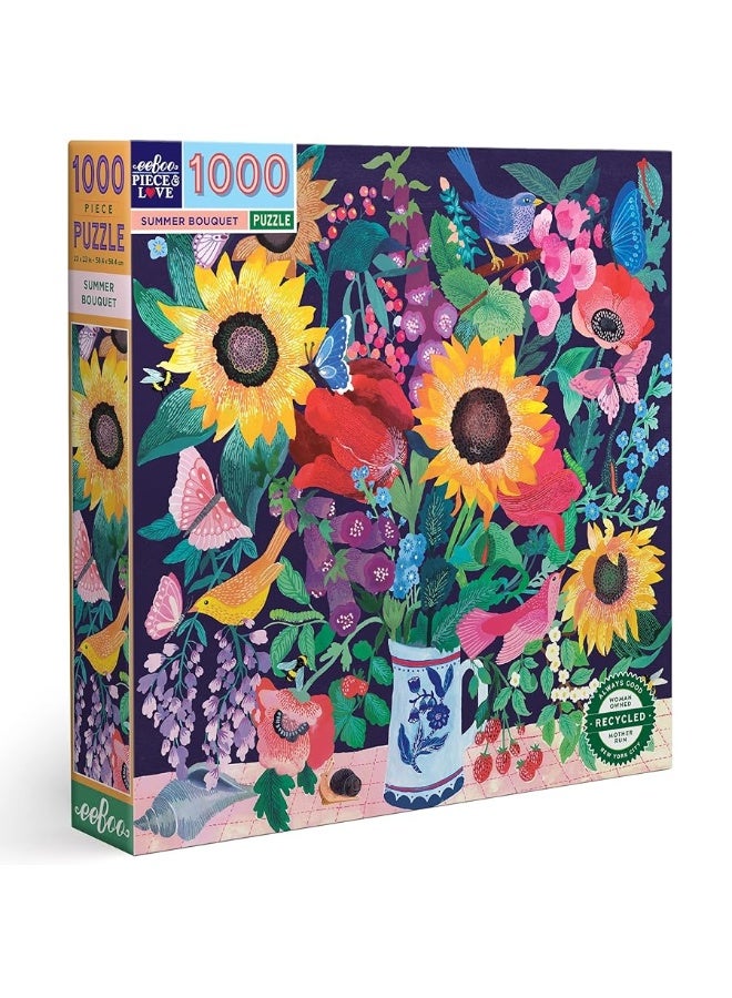 eeBoo Piece and Love Summer Bouquet 1000 Piece Square Adult Jigsaw Puzzle 23 x 23 When Completed Sturdy Puzzle Pieces for Ages 14 and up