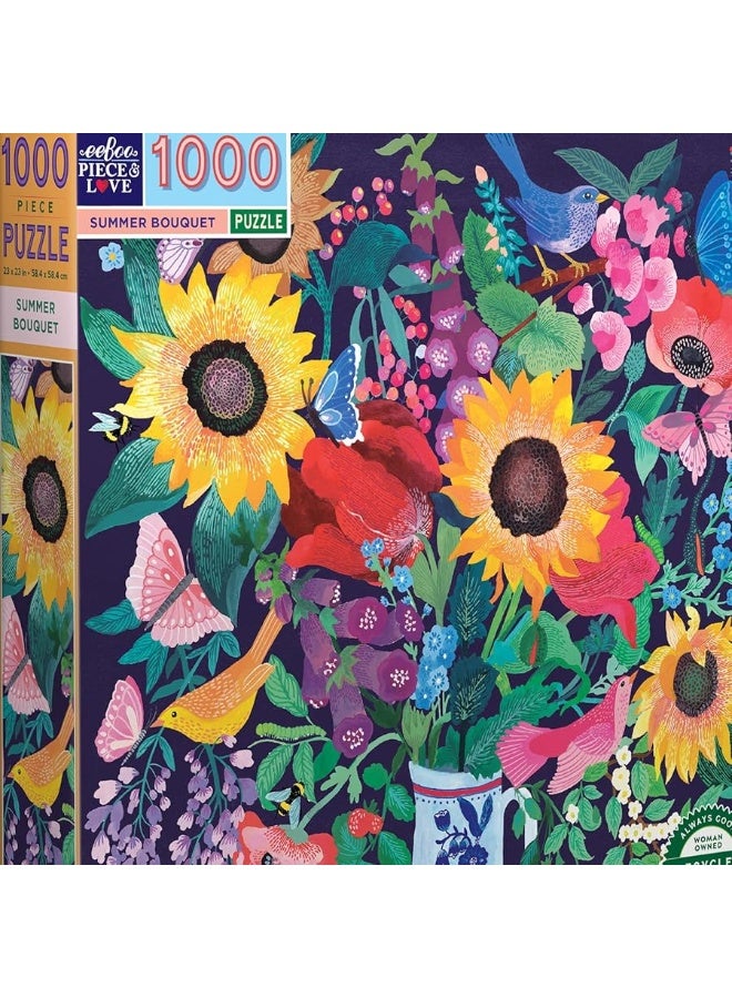 eeBoo Piece and Love Summer Bouquet 1000 Piece Square Adult Jigsaw Puzzle 23 x 23 When Completed Sturdy Puzzle Pieces for Ages 14 and up