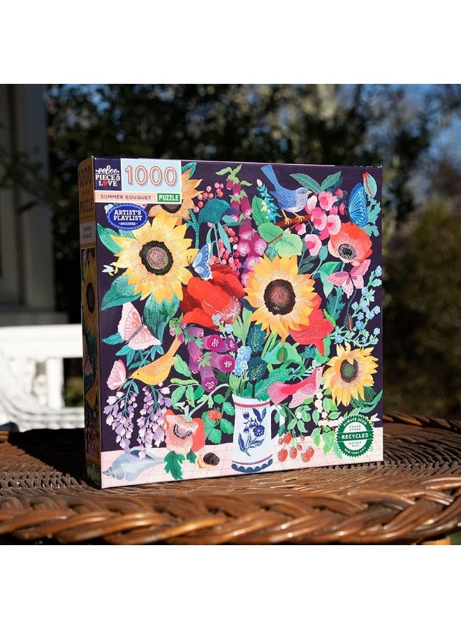 eeBoo Piece and Love Summer Bouquet 1000 Piece Square Adult Jigsaw Puzzle 23 x 23 When Completed Sturdy Puzzle Pieces for Ages 14 and up