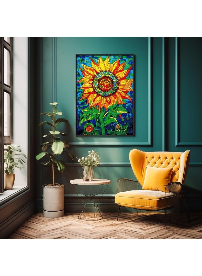 Bgraamiens PuzzleGlass Sun Flower1000 Pieces Rectangle Puzzle Stained Glass Art Color Challenging Beautiful Jigsaw Puzzles for Adults and KidsGlass Sun Flower