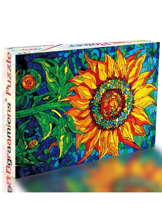 Bgraamiens PuzzleGlass Sun Flower1000 Pieces Rectangle Puzzle Stained Glass Art Color Challenging Beautiful Jigsaw Puzzles for Adults and KidsGlass Sun Flower