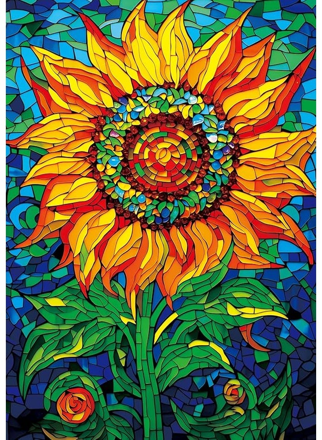 Bgraamiens PuzzleGlass Sun Flower1000 Pieces Rectangle Puzzle Stained Glass Art Color Challenging Beautiful Jigsaw Puzzles for Adults and KidsGlass Sun Flower