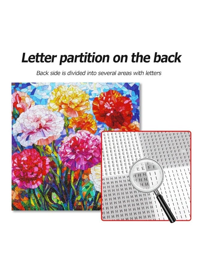 Bgraamiens Puzzle-Carnation-1000 Pieces Stained Glass Puzzle for Adults, Stained Glass Flowers Art Puzzle with Blooming Carnations, Impossible Puzzle Color Challenge Puzzle for Adults