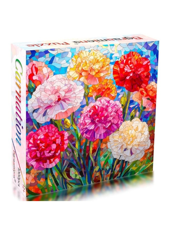 Bgraamiens Puzzle-Carnation-1000 Pieces Stained Glass Puzzle for Adults, Stained Glass Flowers Art Puzzle with Blooming Carnations, Impossible Puzzle Color Challenge Puzzle for Adults