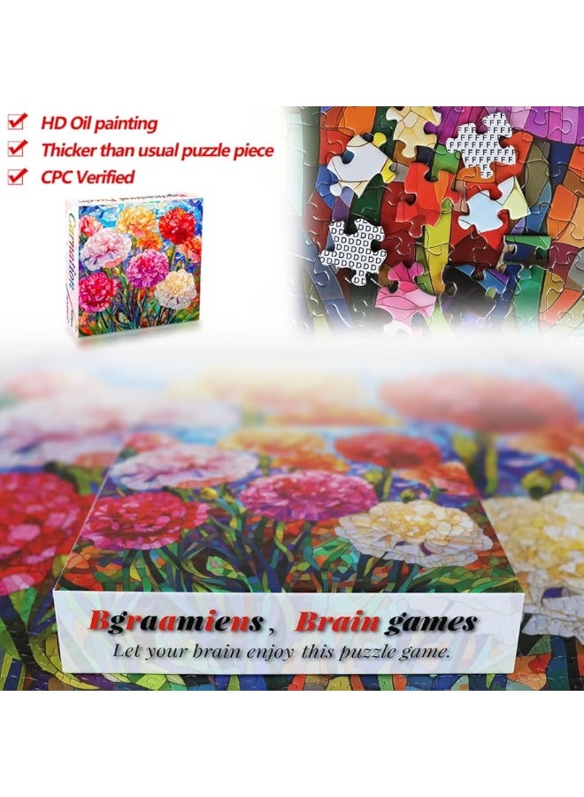 Bgraamiens Puzzle-Carnation-1000 Pieces Stained Glass Puzzle for Adults, Stained Glass Flowers Art Puzzle with Blooming Carnations, Impossible Puzzle Color Challenge Puzzle for Adults