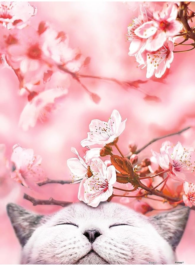 Pintoo Jigsaw Puzzles 300 Piece for Adults - Cherry Blossom - Sakura Cat Beautiful Plastic Puzzle for Home Decor Zero Dust Easy Storage [H2462]