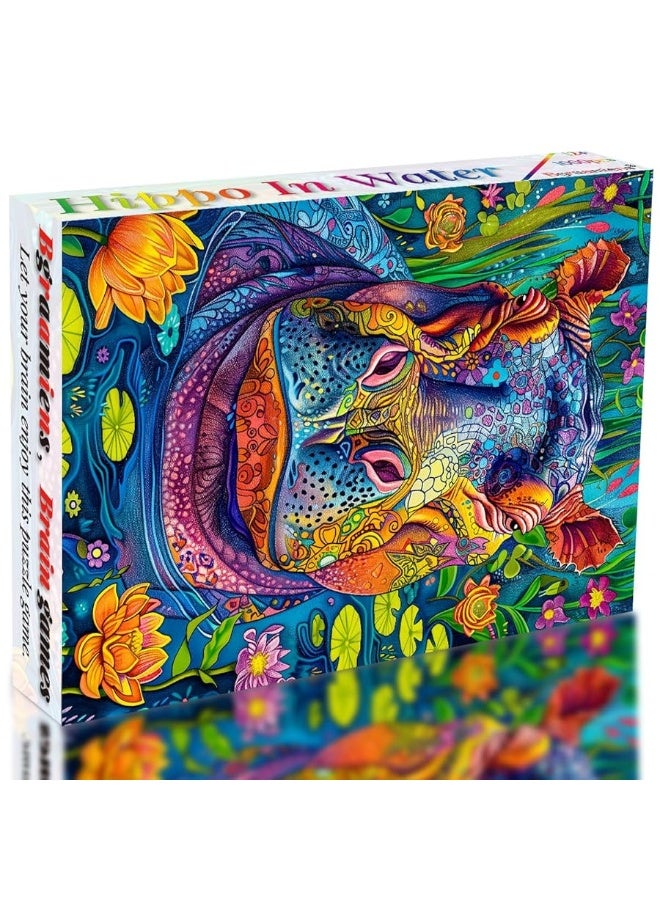 Bgraamiens PuzzleHippo in Water1000 Pieces Rectangle Puzzle Hippo in Water Wild Animal Theme Color Challenging Beautiful Jigsaw Puzzles for Adults and KidsHippo in Water