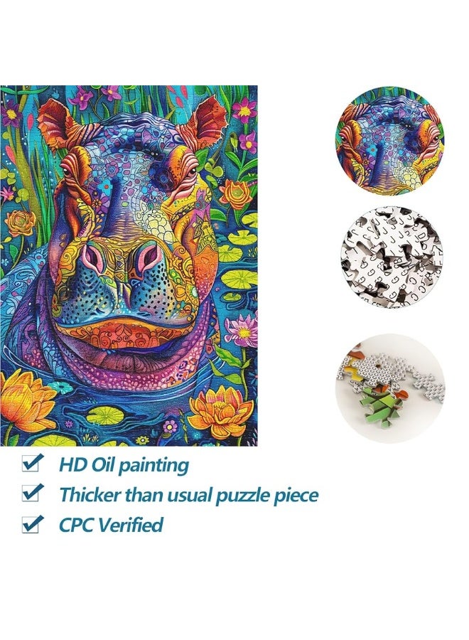 Bgraamiens PuzzleHippo in Water1000 Pieces Rectangle Puzzle Hippo in Water Wild Animal Theme Color Challenging Beautiful Jigsaw Puzzles for Adults and KidsHippo in Water