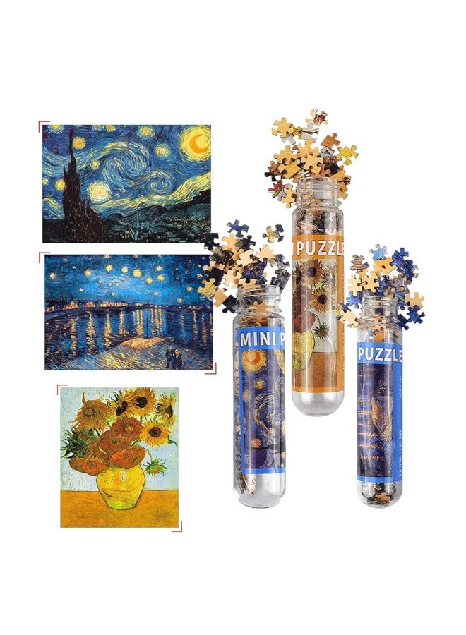 ChengQiSM Small Jigsaw Puzzles for Adults Mini Puzzles 150 Pieces Small Puzzles Micro Piece Puzzles Starry Night Rhone River Sunflower Puzzles 6 x 4 Inches 3 Pack