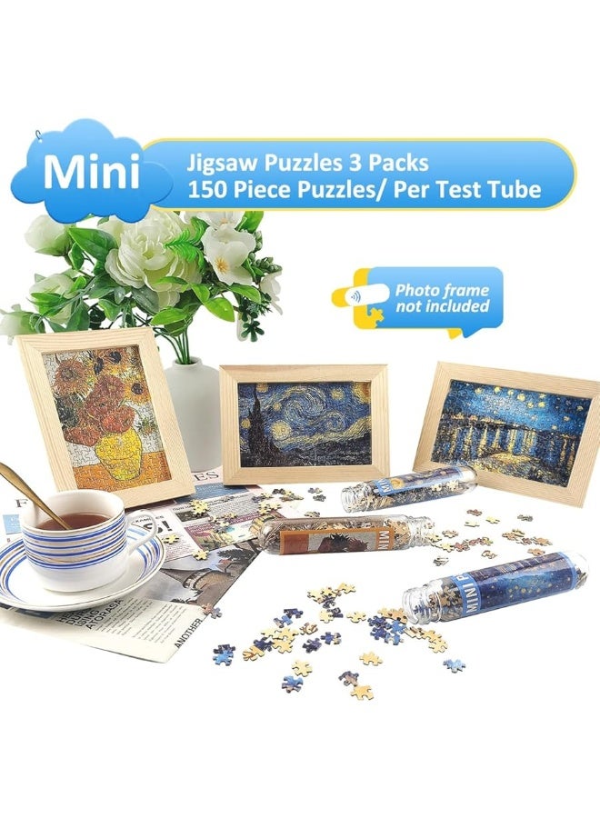 ChengQiSM Small Jigsaw Puzzles for Adults Mini Puzzles 150 Pieces Small Puzzles Micro Piece Puzzles Starry Night Rhone River Sunflower Puzzles 6 x 4 Inches 3 Pack