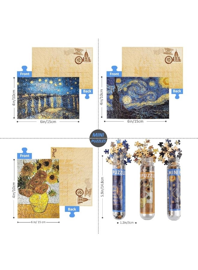 ChengQiSM Small Jigsaw Puzzles for Adults Mini Puzzles 150 Pieces Small Puzzles Micro Piece Puzzles Starry Night Rhone River Sunflower Puzzles 6 x 4 Inches 3 Pack