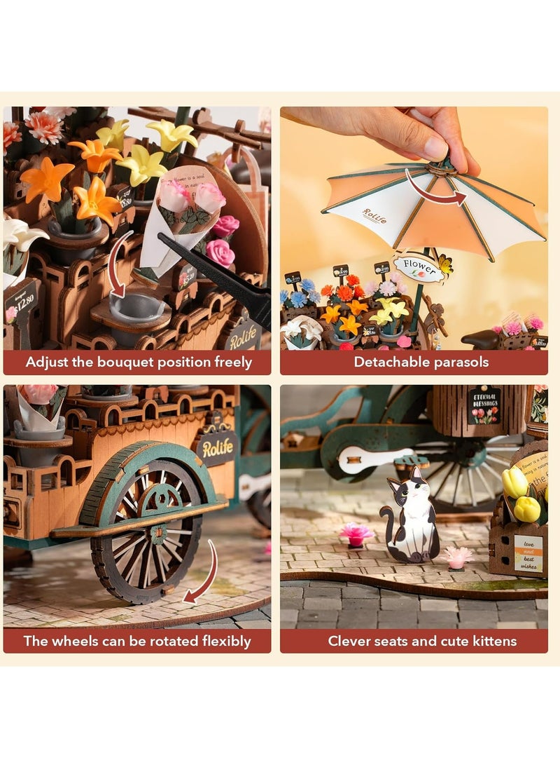 Rolife 3D Puzzle Wooden Blossom Cart Wooden Puzzle for Children Toy Model Kit DIY Kit Crafts for Adults Teenagers Technology Construction Kit Gifts for Home Decoration TGS03