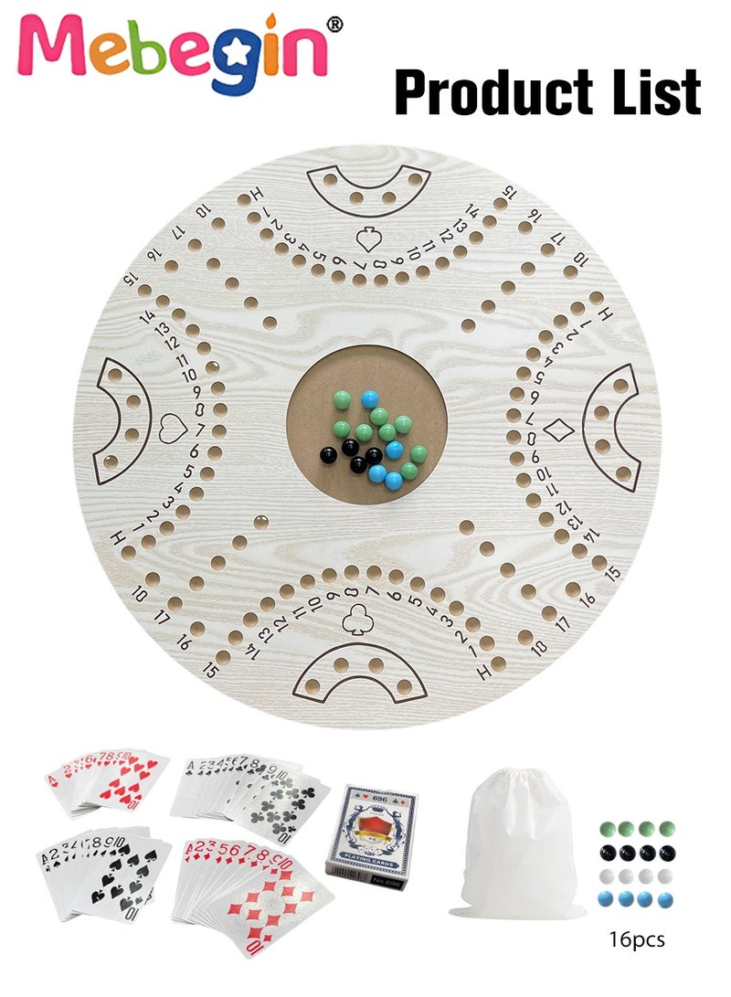 Jackaroo Board Game Set with 16 Marbles and 54 Playing Cards, Fun Table Games for 4 Players, Wooden Creative Puzzle Toys, Parent-child Recreational Toys, Suitable for Family Activities and Parties, 54*54CM